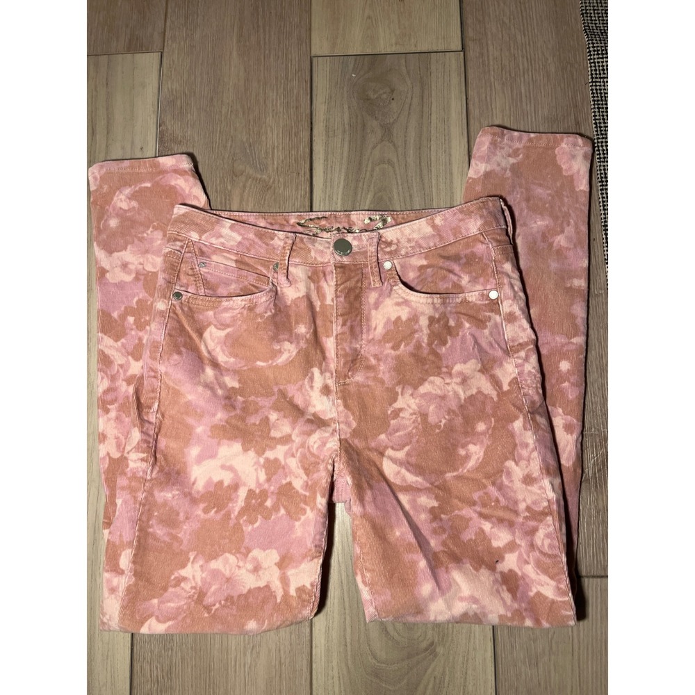 SEVEN7 Pink Floral Tie Dye Corduroy High Rise Skinny Jeans‎ Pants Size 4